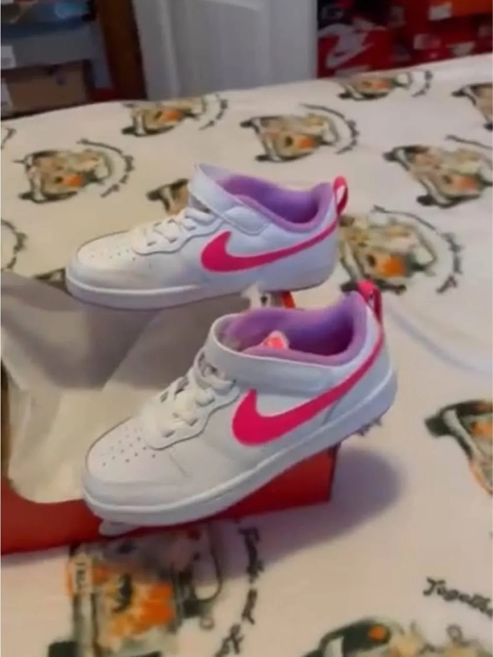 Nike White Sneaker with Hot Pink Swoosh and Lavender Trim